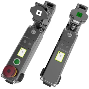 M-TS-SR egykulcsos, nyelves vezérlő kapcsoló - elektromágneses feloldás 2NC 2NO (M20) + E-stop + Nyomógomb - (Mirror Polished Fém)