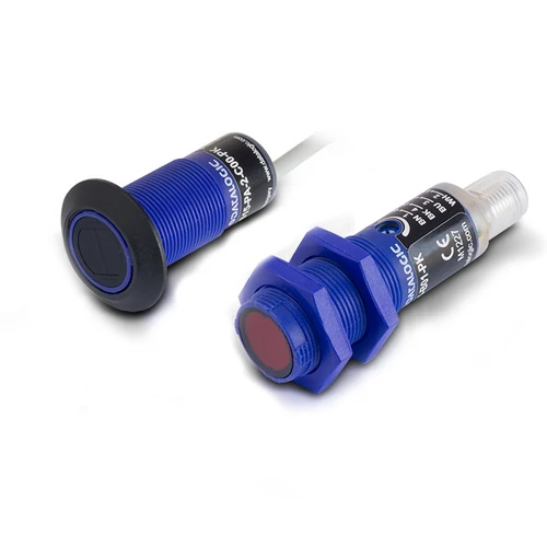 Datalogic S5N-SA-2-C00-PK M18 tárgyreflexiós optikai érzékelő, Rövid Műanyag ház, 2m kábel. Érzékelési táv: 0...350 mm, PNP 