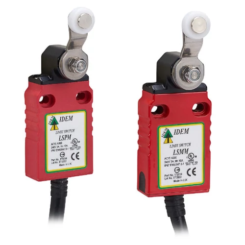 IDEM Safety LSPM Mini Biztonsági Végállás Kapcsoló Görgős karral 2m 2NC 1NO Normál műanyag tokozat