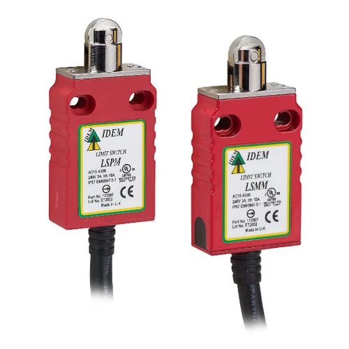 IDEM Safety LSMM Mini  Biztonsági Végállás Kapcsoló Görgős dugattyúval 2m 2NC 1NO Nagy teherbírású présöntvény ház