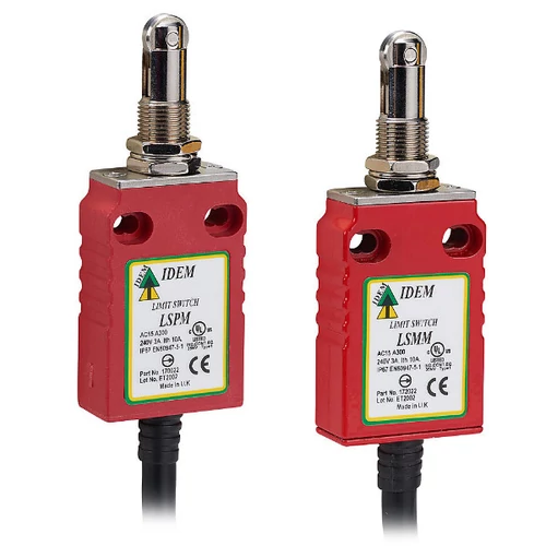 IDEM Safety LSMM Mini  Biztonsági Végállás Kapcsoló Panelre szerelhető görgős dugattyú 2NC 1NO Nagy teherbírású présöntvény ház
