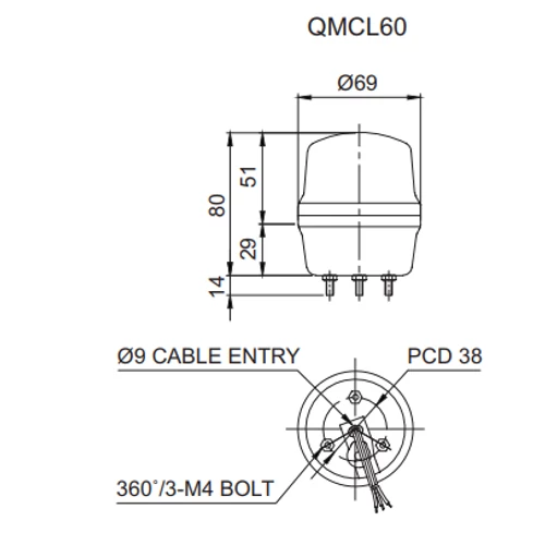 QMCL60 LED Többszínű fényjelző IP65