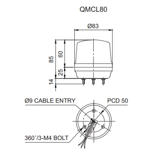 QMCL80 LED Többszínű fényjelző és hangjelző IP65