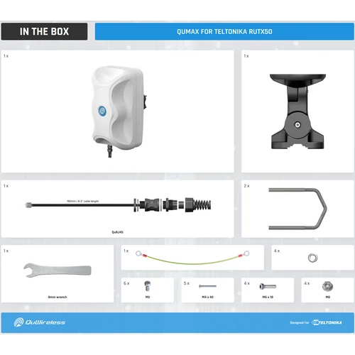 QuMax Kültéri Irányított Antenna 4x LTE & 5G + DualBand Wi-Fi  + GPS és Tokozat Teltonika RUTX50 routerekhez