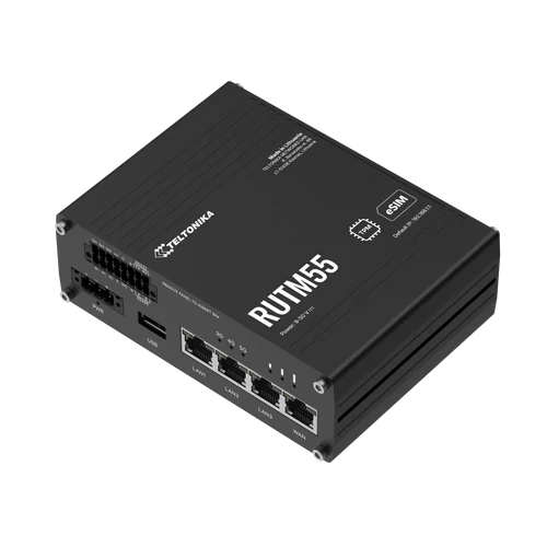 RUTM55 5G Ipari Mobilnet Router eSIM, RD232, RS485, WiFi5, GNSS