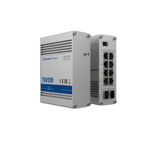 TSW200 Ipari Switch 8 x Gigabit Ethernet port és 2 x SFP port POE+ 