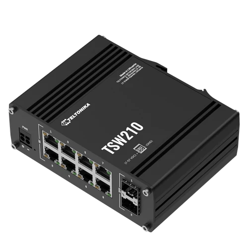 TSW210 Ipari Switch | 8 x Gigabit Ethernet port és 2 x SFP port | Integrált DIN rögzítés