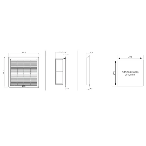 Szűrőbetétes szellőztető, ventilátor nélküli elem 325x325mm