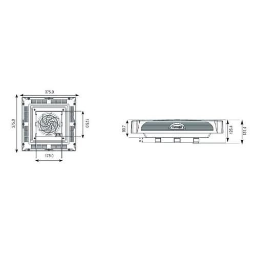 Kapcsolószekrény tetőventilátor 970m³/h, 364x364mm