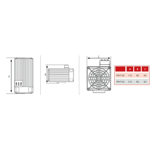 Ventilátoros kapcsolószekrény fűtés 100w 