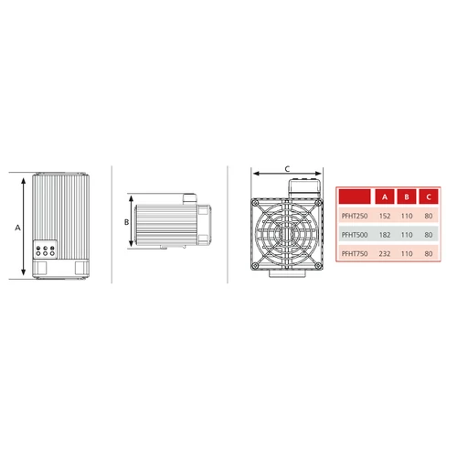 Ventilátoros kapcsolószekrény fűtés 500w 