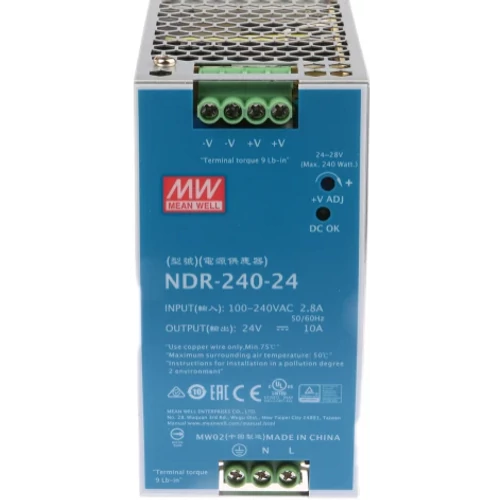 MEAN WELL NDR-240-24 kapcsolóüzemű tápegység 240W/24V/0-10A